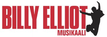 Punaisessa tekstissä lukee BILLY ELLIOT MUSIKAALI, ja kuvan oikealla puolella on iloisesti hyppivän henkilön siluetti.