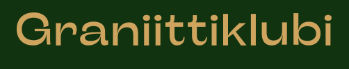 Teksti Graniittiklubi lihavoidulla, pyöreällä ruskealla fontilla tummanvihreällä pohjalla.